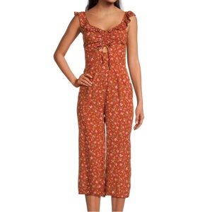 Derek Heart ❤️ Light Brown Floral Sz M Ruffle Crop Leg Jumpsuit NWT